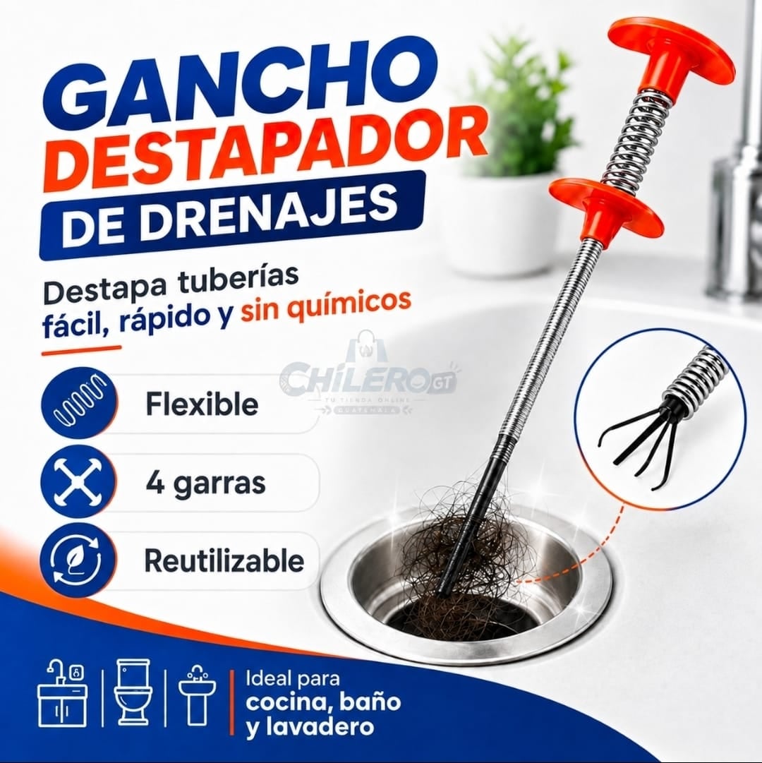 Gancho Destapa Drenajes – ¡Elimina Cabello y Residuos Fácilmente!