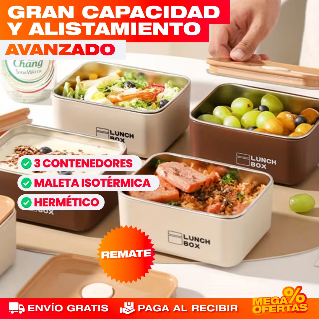 LONCHERA BOLSA TÉRMICA CON 3 CONTENEDORES HERMÉTICOS