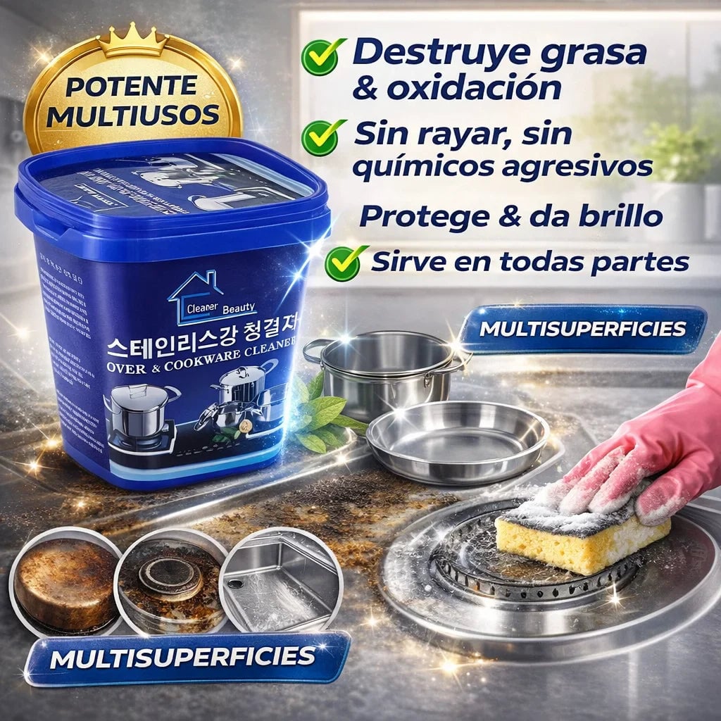 2x1 Pasta Limpiadora Ollas Acero Inoxidable | Elimina Grasa Extrema Sin Tallar