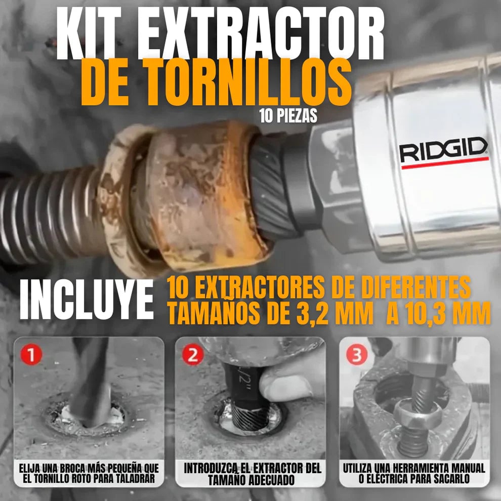 KIT EXTRACTOR DE TORNILLOS X10 PIEZAS + ENVÍO GRATIS Y REGALO 🎁