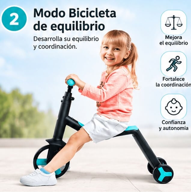 Scooter Infantil 3 en 1 🎁 con Diseño Convertible | ¡Tres Formas de Jugar!