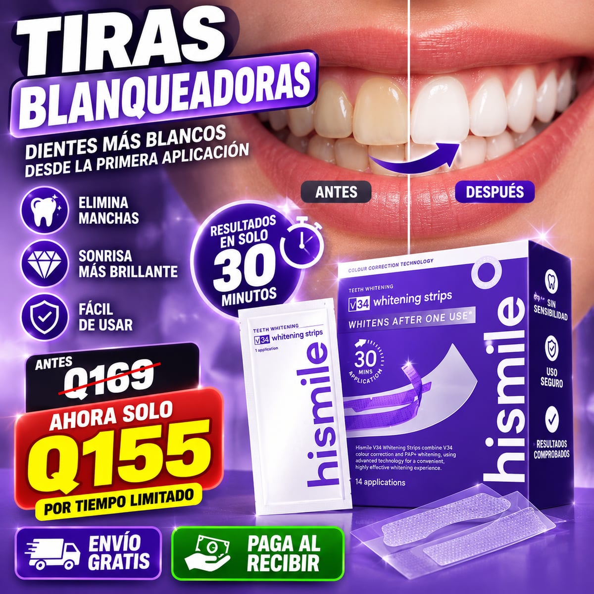 Tiras Blanqueadoras de Dientes/ Envio Gratis / Paga al Recibir