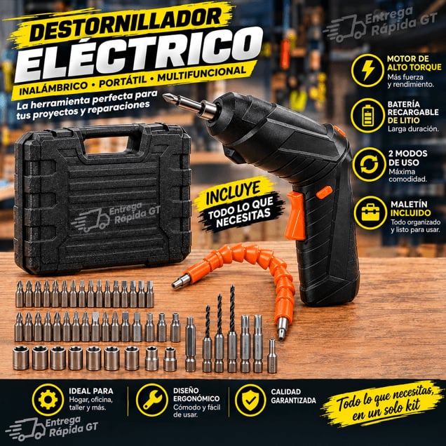 TurboDrive 48 Piezas™ – Kit Destornillador Eléctrico 🎁 ¡Llévate una Linterna LED de Regalo!