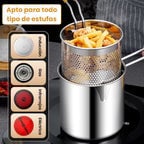 Mini Freidora Premium de Acero Japonés 304 (1.2L) – Frituras Crujientes con Menos Aceite y Cero Salpicaduras.
