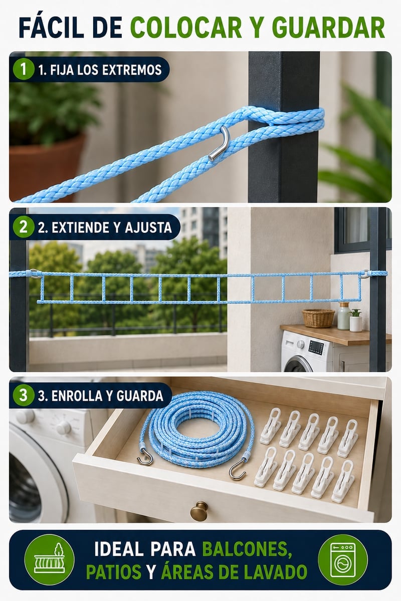 TENDEDERO ANTIVIENTO DE 8 METROS | Mantén tu ropa separada y mejor ventilada
