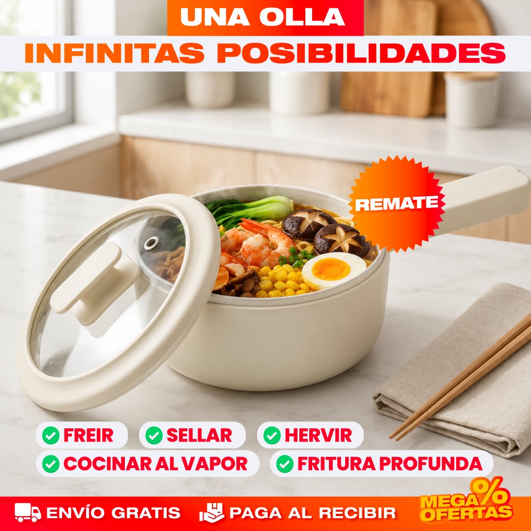 Olla Eléctrica Multifuncional – Hierve, Fríe y Cocina al Vapor en Una Sola