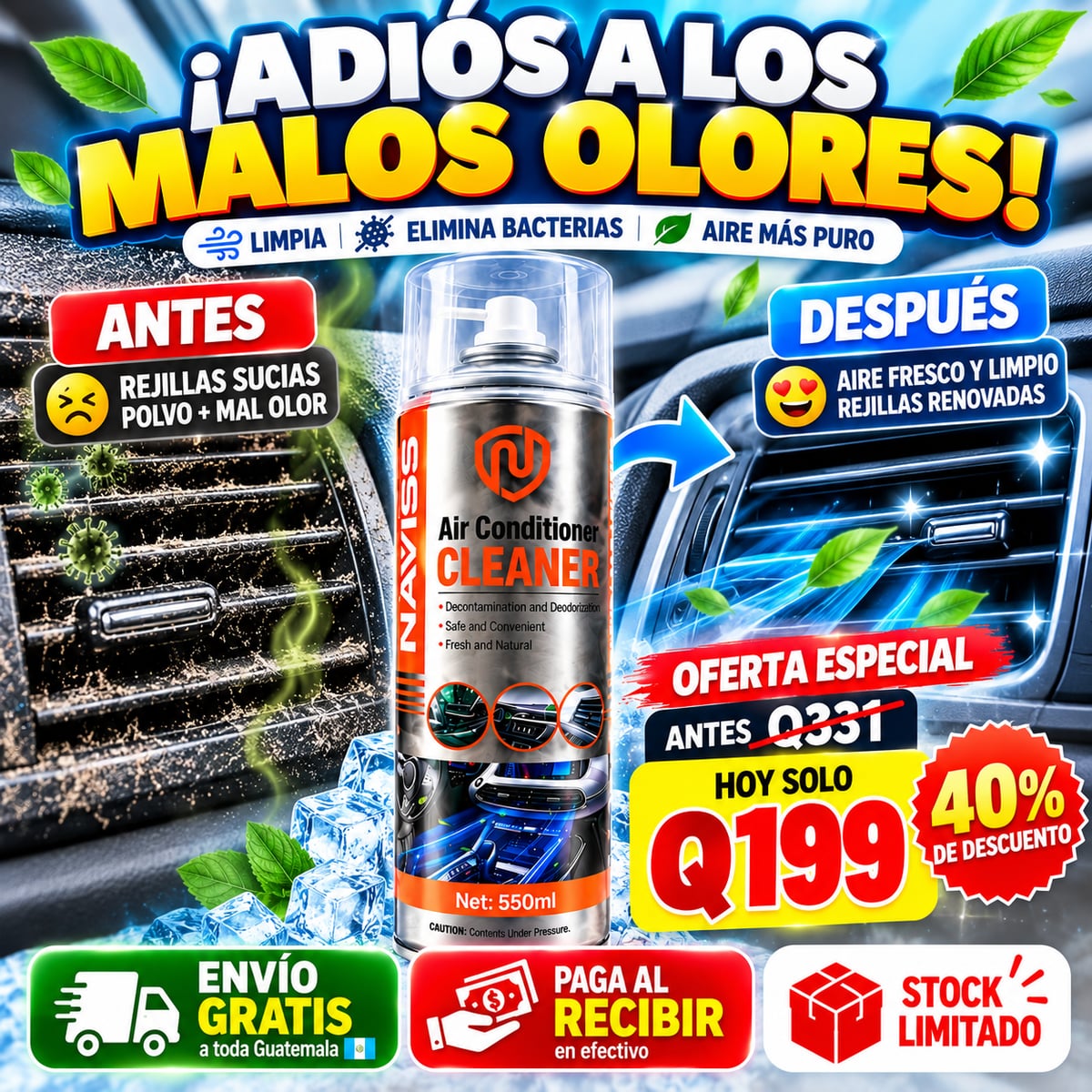 🚘❄️ NAVISS AIR CONDITIONER CLEANER: ¡ADIÓS MALOS OLORES, HOLA AIRE FRESCO! 🌿💨+ENVIO GRATIS