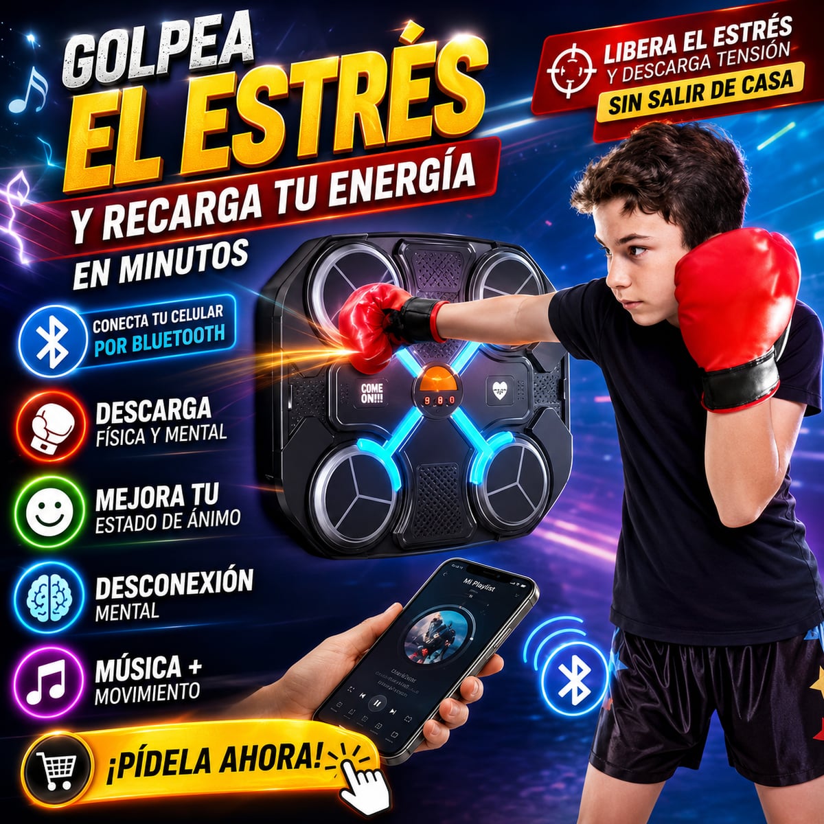 🥊 Máquina de Boxeo Musical Inteligente Antiestrés