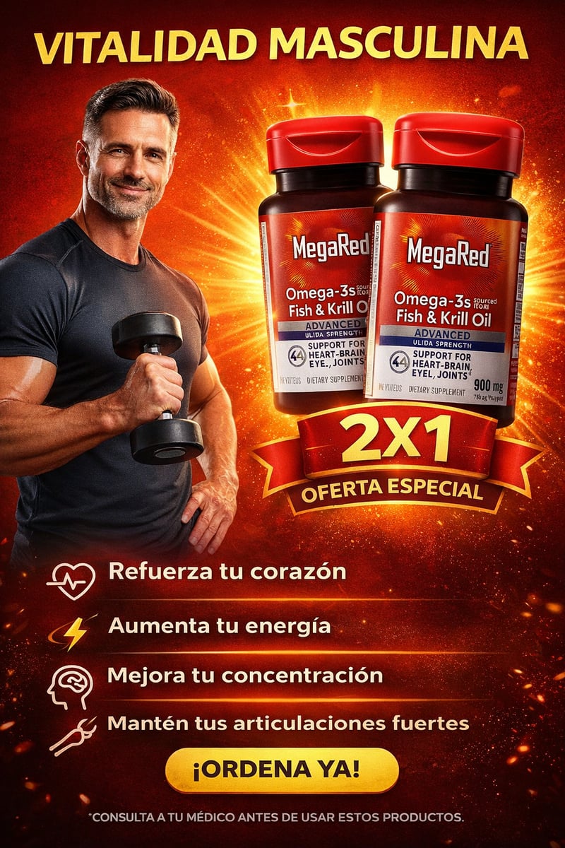 OFERTA 2X1 🔥 MegaRed Omega 3s® – Impulsa tu testosterona y energía natural 900 mg. 60 Caps.