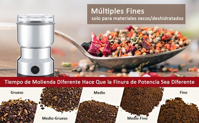 Molinillo Eléctrico Portátil de Acero Inoxidable, para Café, Especias, Semillas y Hierbas
