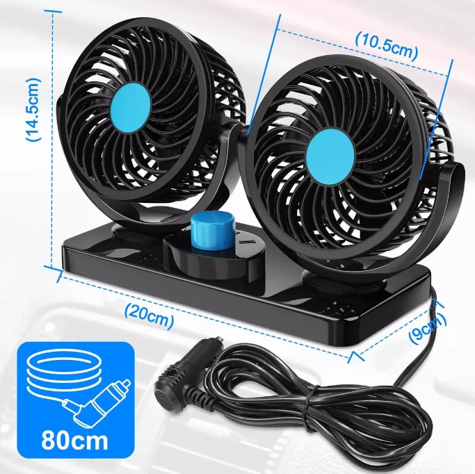 Ventilador Doble Para Auto Para Asiento Delantero/Trasero - Ventilador Esencial Para Pasajeros Con Regulación De Velocidad + ENVIO GRATIS