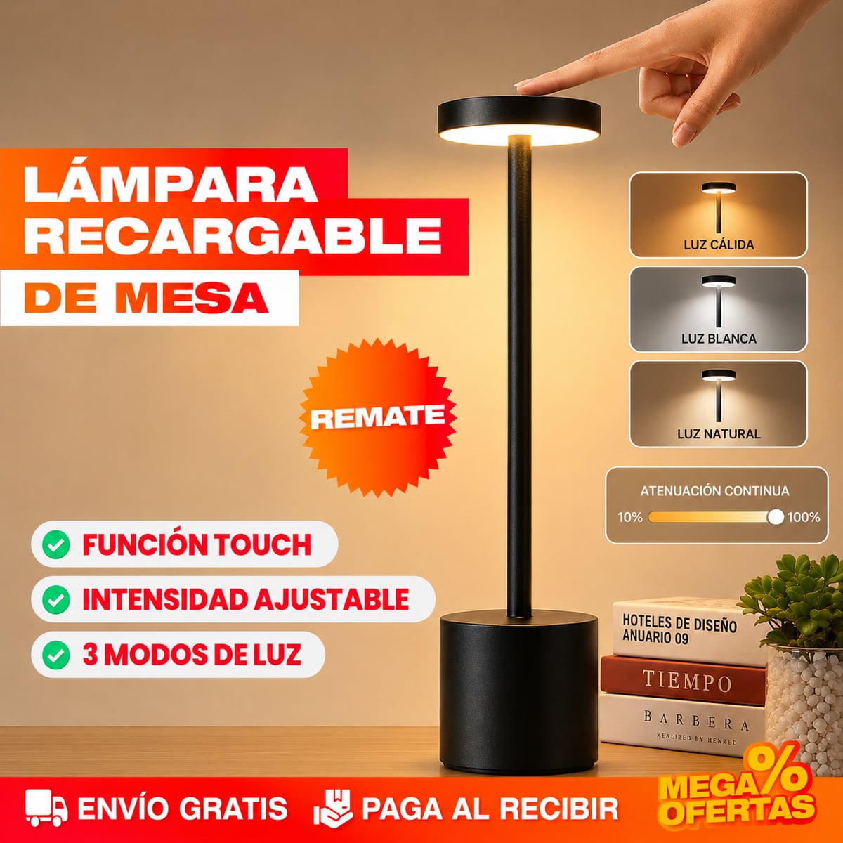 LAMPARA RECARGABLE DE MESA O ESCRITORIO