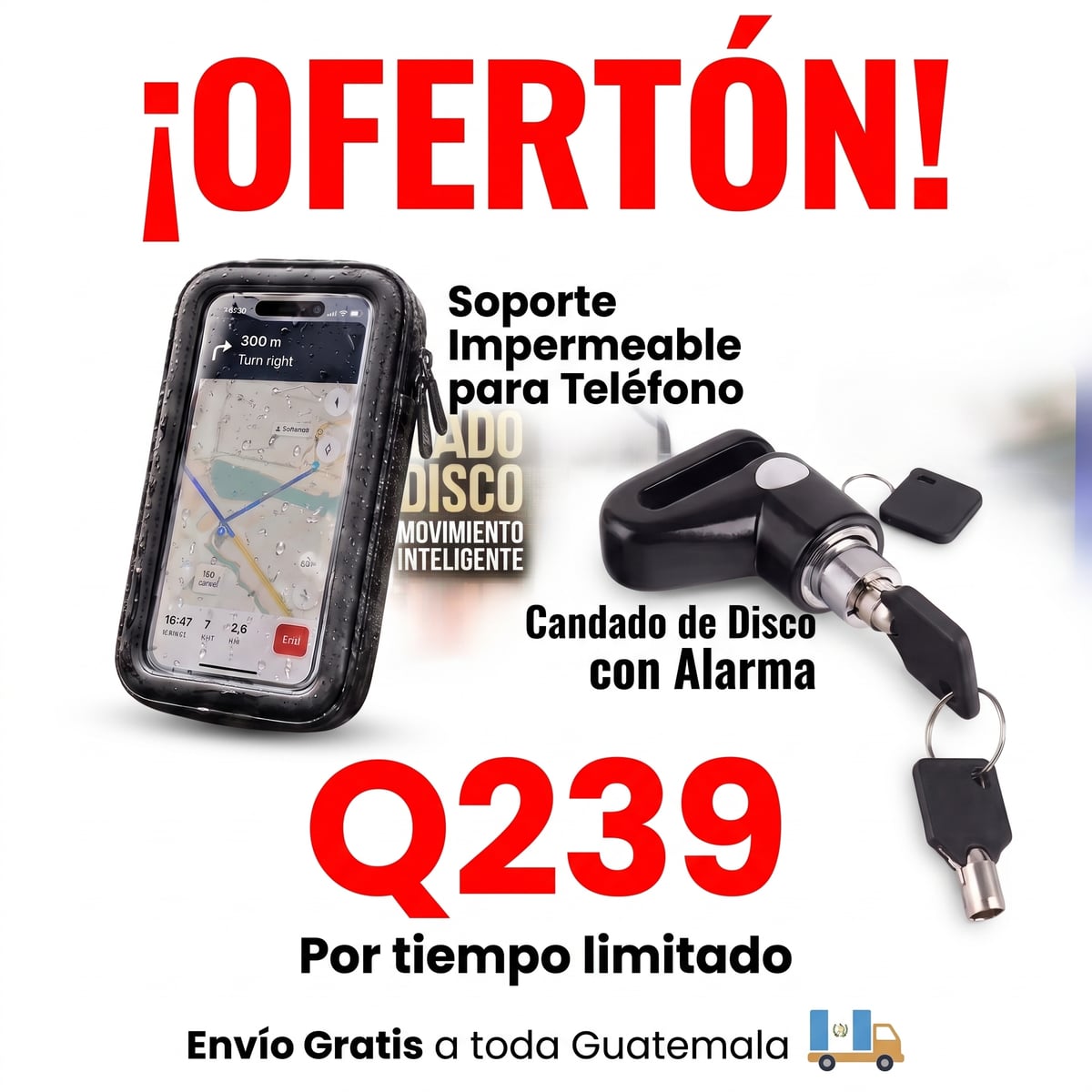 CANDADO DE DISCO con ALARMA + SOPORTE DE CELULAR (REGALO) + ENVIO GRATIS = Protección Total