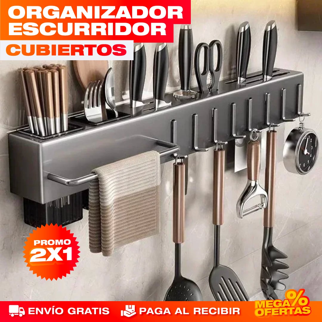 Organizador Escurridor de Cubiertos – Cubiertos Secos y a la Mano Sin Ocupar Cajón · 2x1
