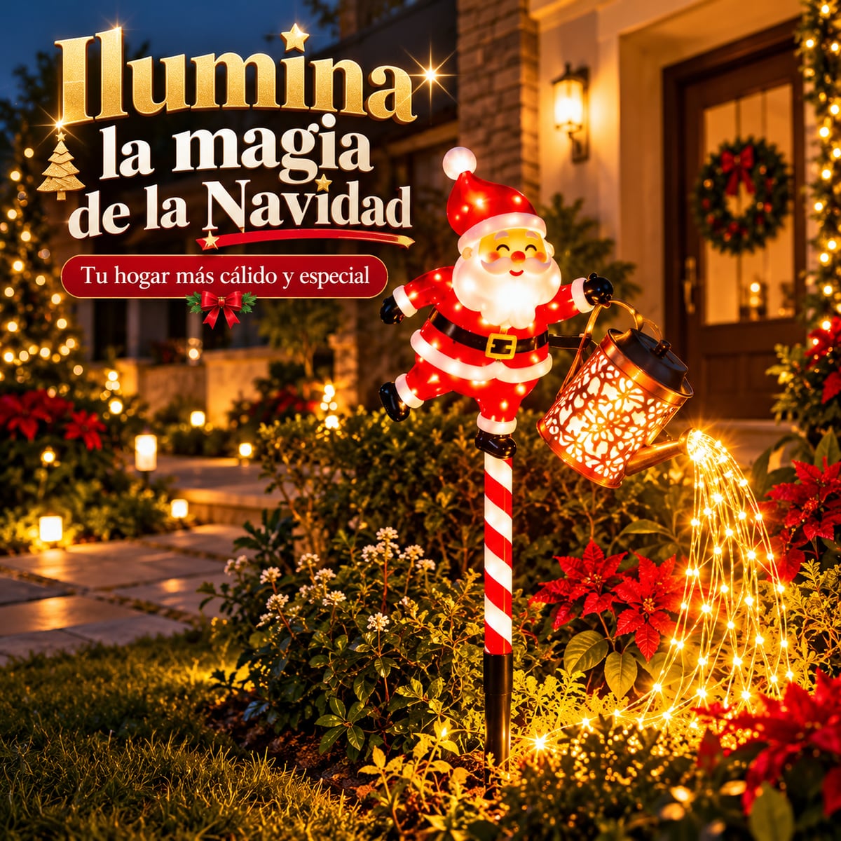 Santa Claus Solar con Cascada LED-Tu jardín con luz y magia navideña