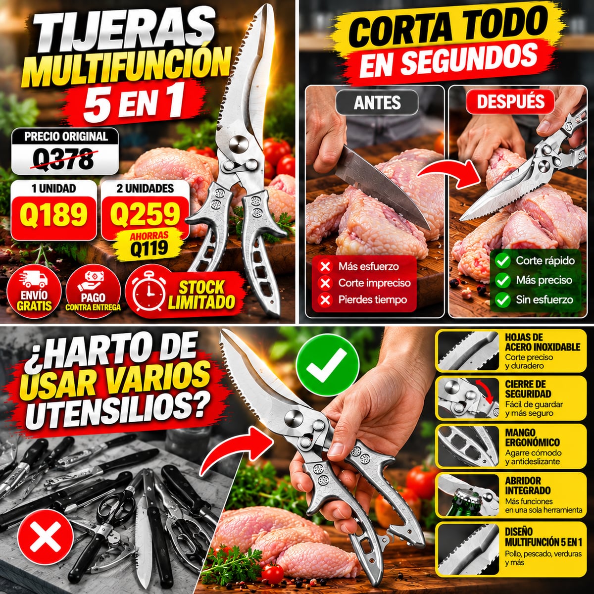 ¡UNA TIJERA DE COCINA, MUCHAS SOLUCIONES! MULTIFUNCIONAL