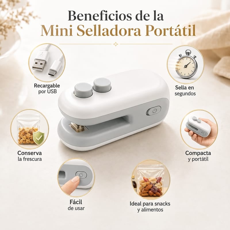 🔥 Mini Selladora Térmica Portátil Recargable USB-C 2 en 1 | Sella Bolsas y Corta en Segundos ⚡