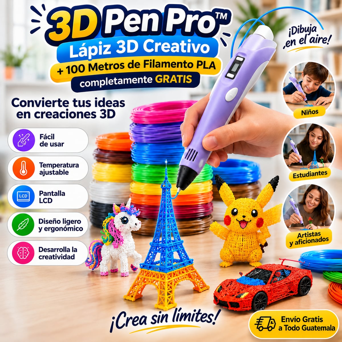 3D Pen Pro™ | Lápiz 3D Creativo + Filamento PLA completamente GRATIS