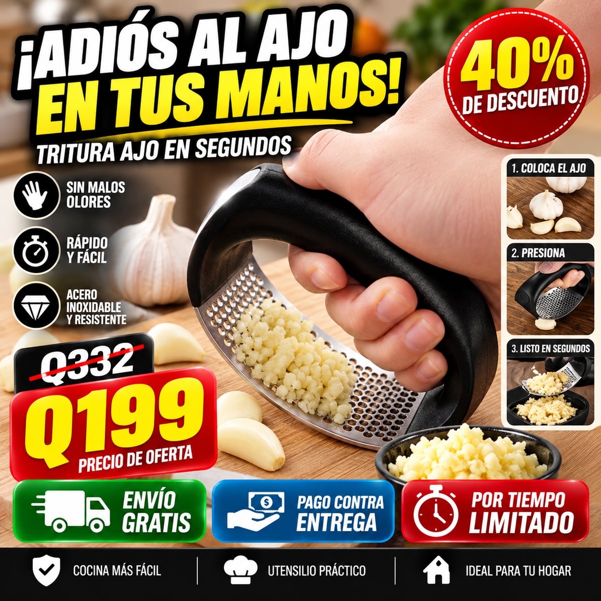 Triturador/prensa de ajo tipo balancín