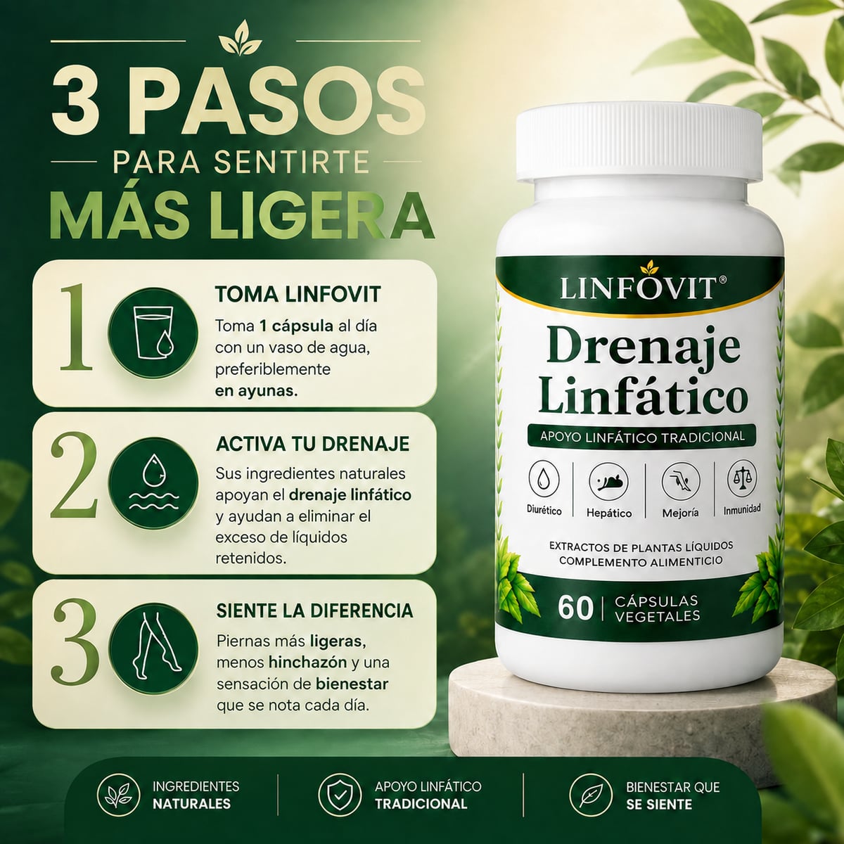 60 Cápsulas LinFovit 🌿 | Drenaje Linfático para Tu Rutina de Bienestar