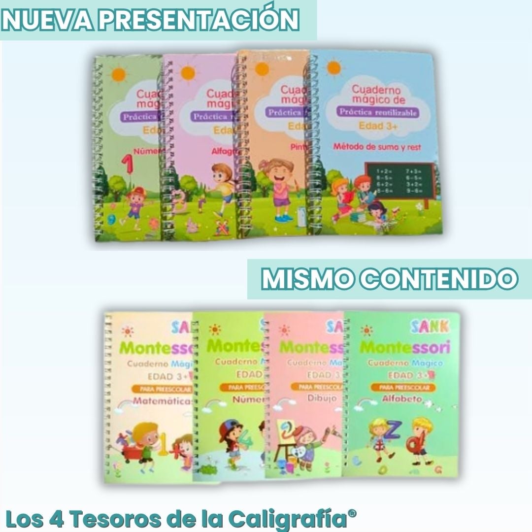 Set de 4 Cuadernos Mágicos Reutilizables: Caligrafía, Matemáticas y + ENVIO GRATIS