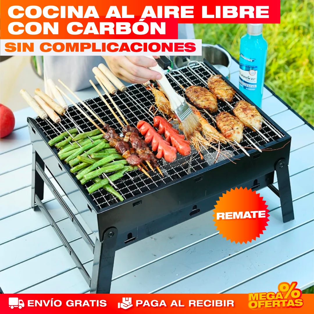 PARRILLA ASADOR DE CARBÓN PLEGABLE Y PORTÁTIL