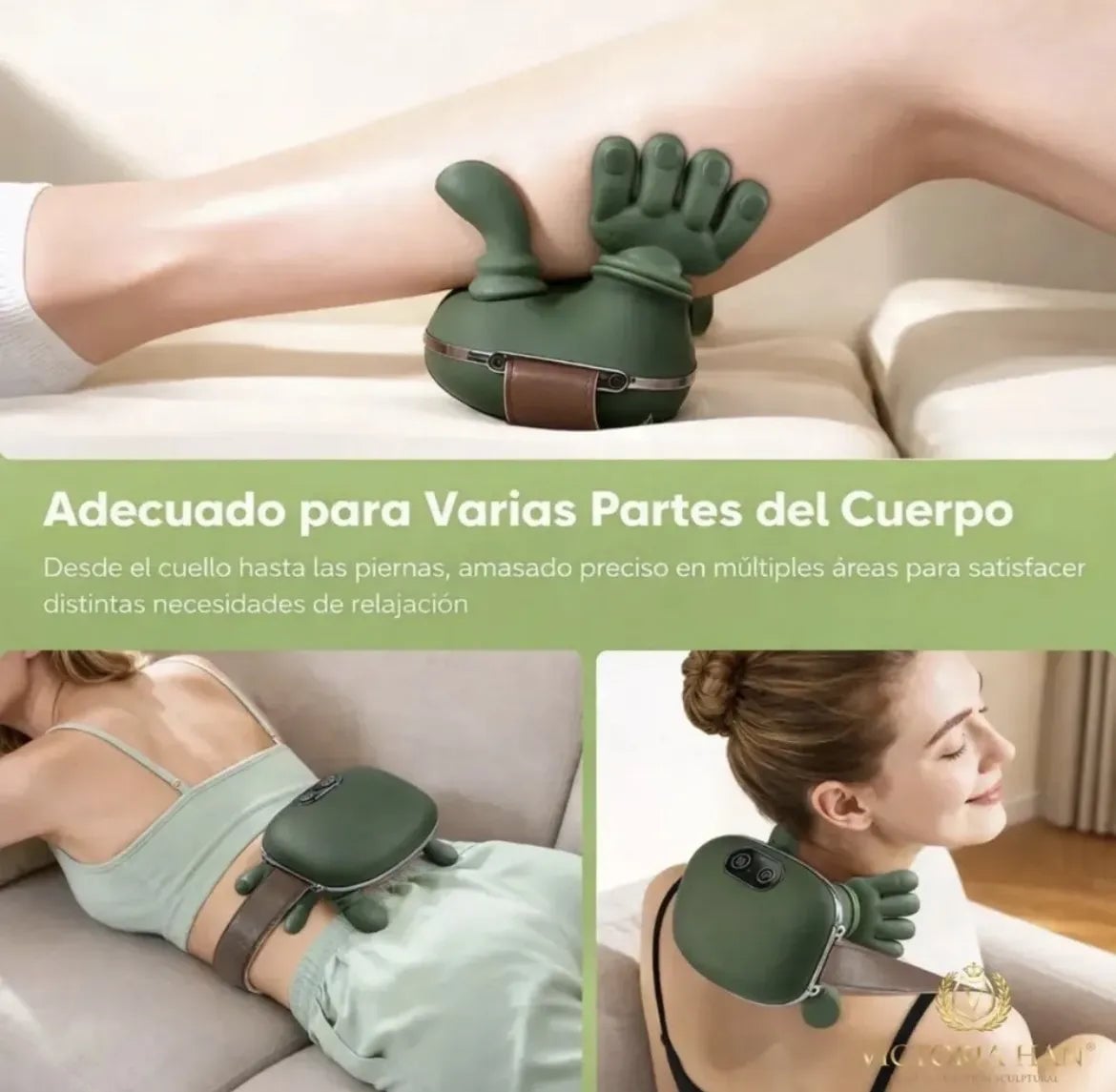 Masajeador de Cuello y Hombros Portátil Ergonómico con Manos de Simulación y Velocidad Ajustable