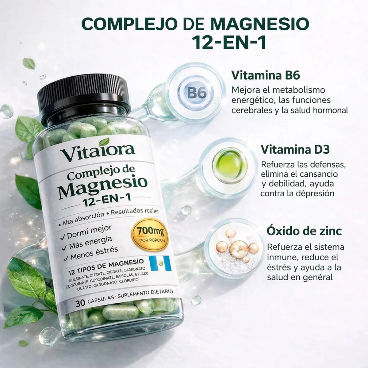 Vitaiora™ Complejo de Magnesio – Ayuda a reducir el estrés, mejorar el descanso y recuperar tu energía diaria