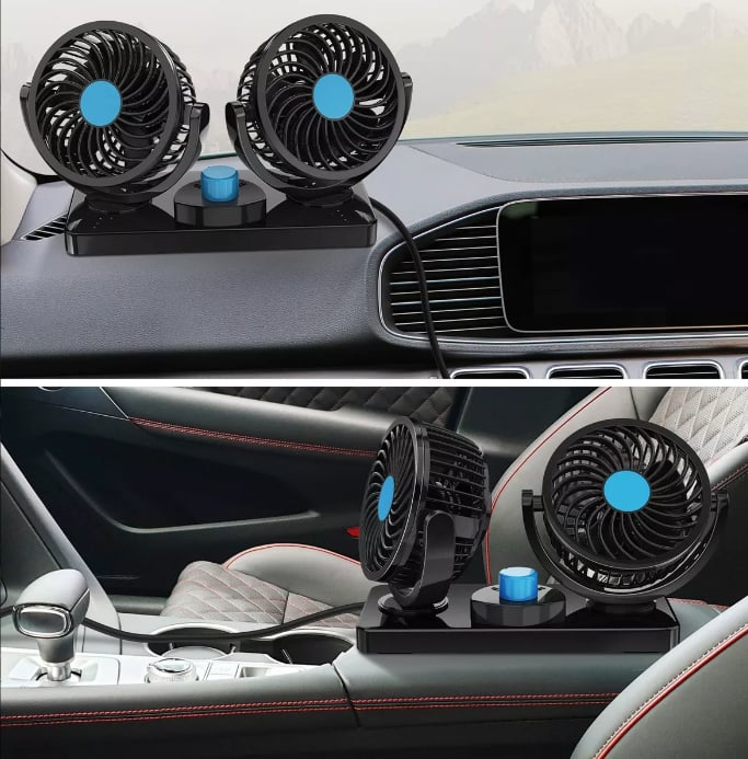 Ventilador Doble Para Auto Para Asiento Delantero/Trasero - Ventilador Esencial Para Pasajeros Con Regulación De Velocidad + ENVIO GRATIS