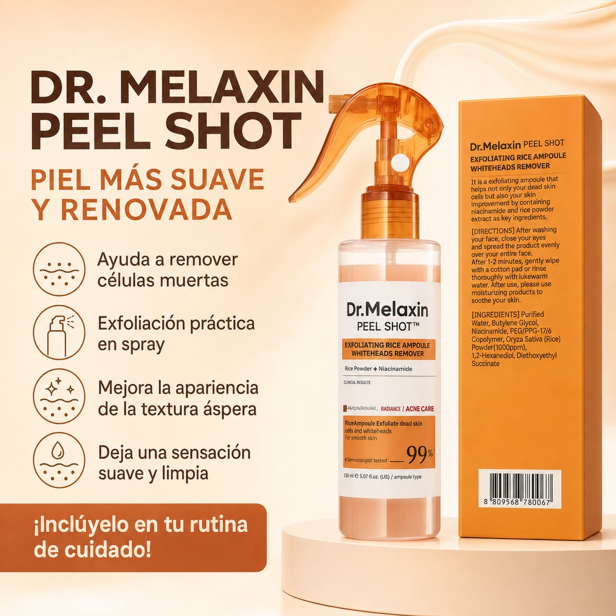 Dr.MelaxinSpray Coreano Aclarante — Axilas, Codos y Rodillas Uniformes