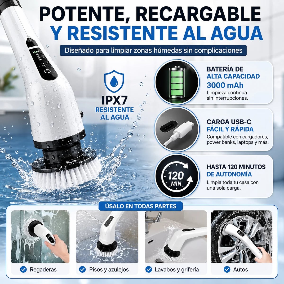 Cepillo Eléctrico Multifuncional para Limpieza Profunda | Limpia Sin Esfuerzo