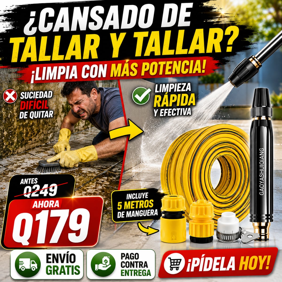 Boquilla de presión para manguera + GRATIS 5 metros de manguera 