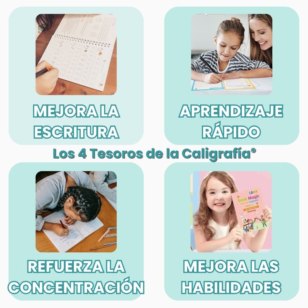 Set de 4 Cuadernos Mágicos Reutilizables: Caligrafía, Matemáticas y + ENVIO GRATIS