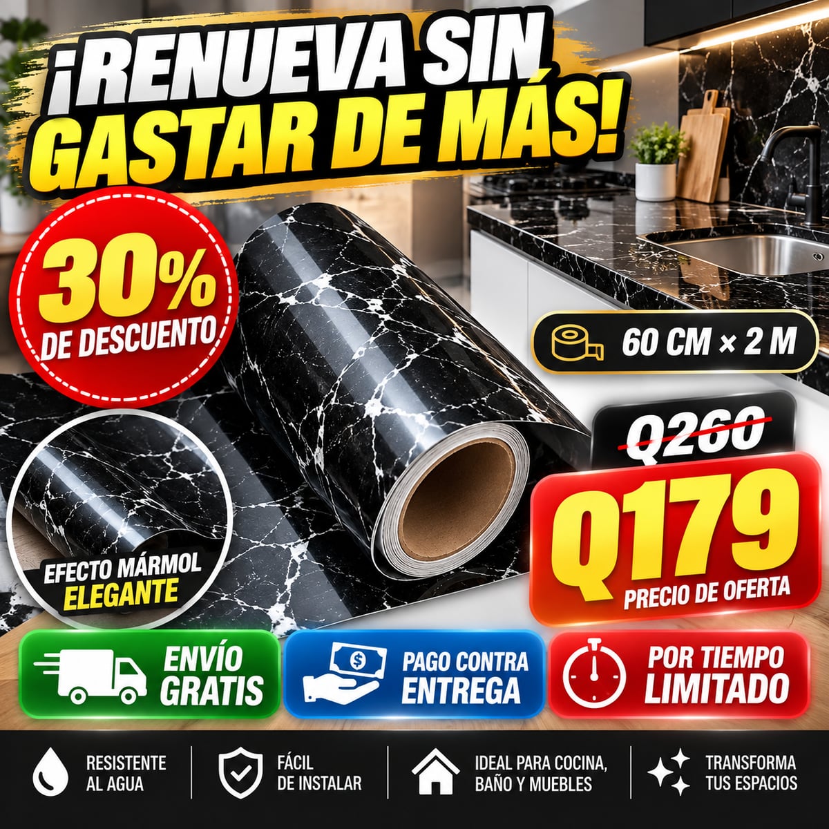 Adhesivo Mármol Negro Premium