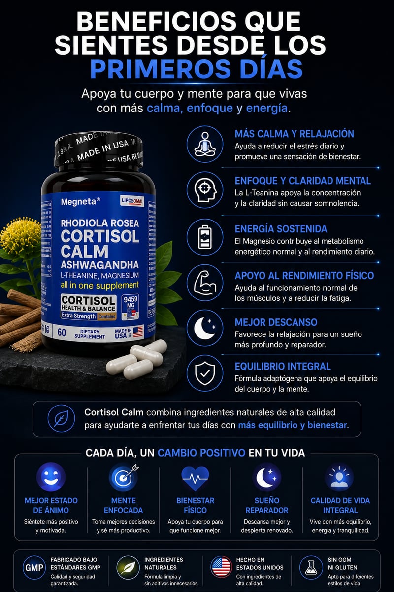 Beneficios de Cortisol Calm para calma, enfoque, energía y descanso