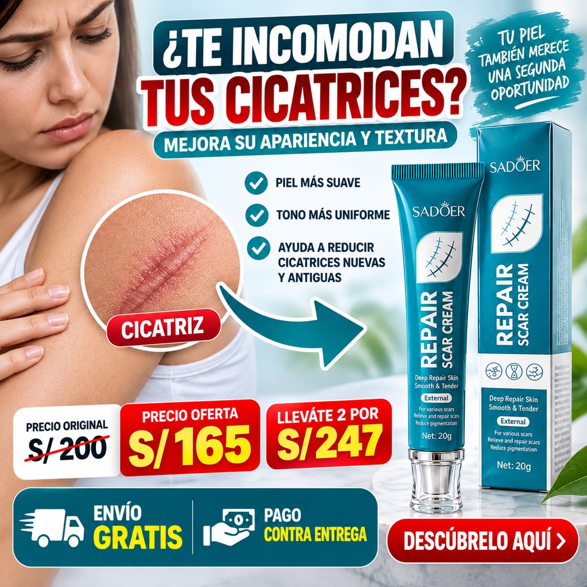 SADOER Repair Scar Cream | Crema para Marcas y Cicatrices