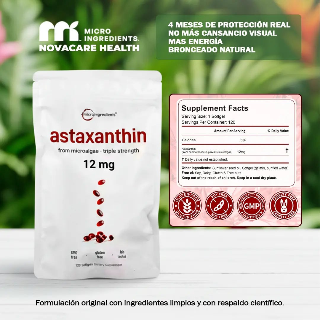 ASTAXANTHIN® 120 SOFTGELS 💊 | Fórmula de longevidad avanzada para tus riñones, ojos y piel 🍃
