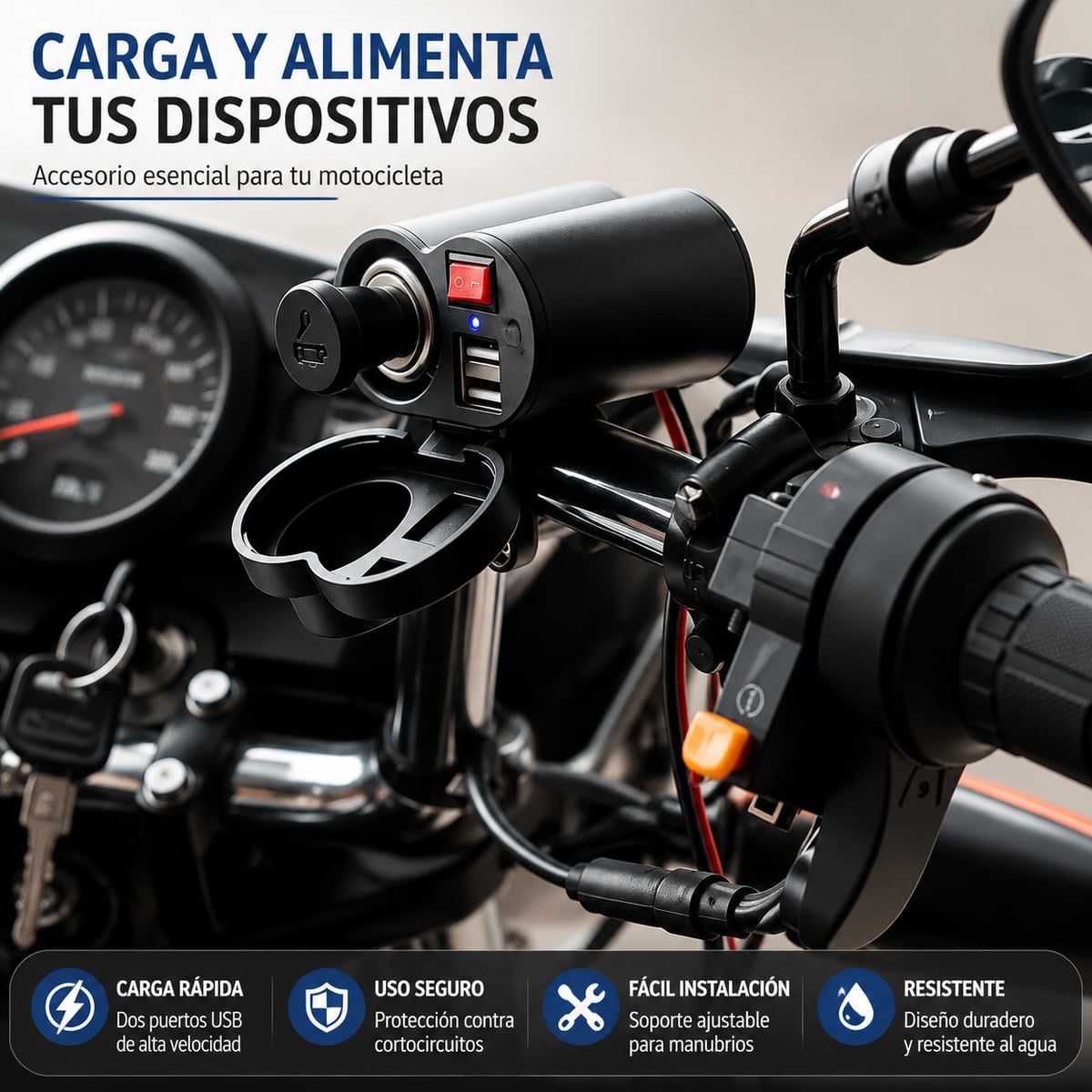 MotoCharge Pro – Cargador USB para Moto con Interruptor ON/OFF
