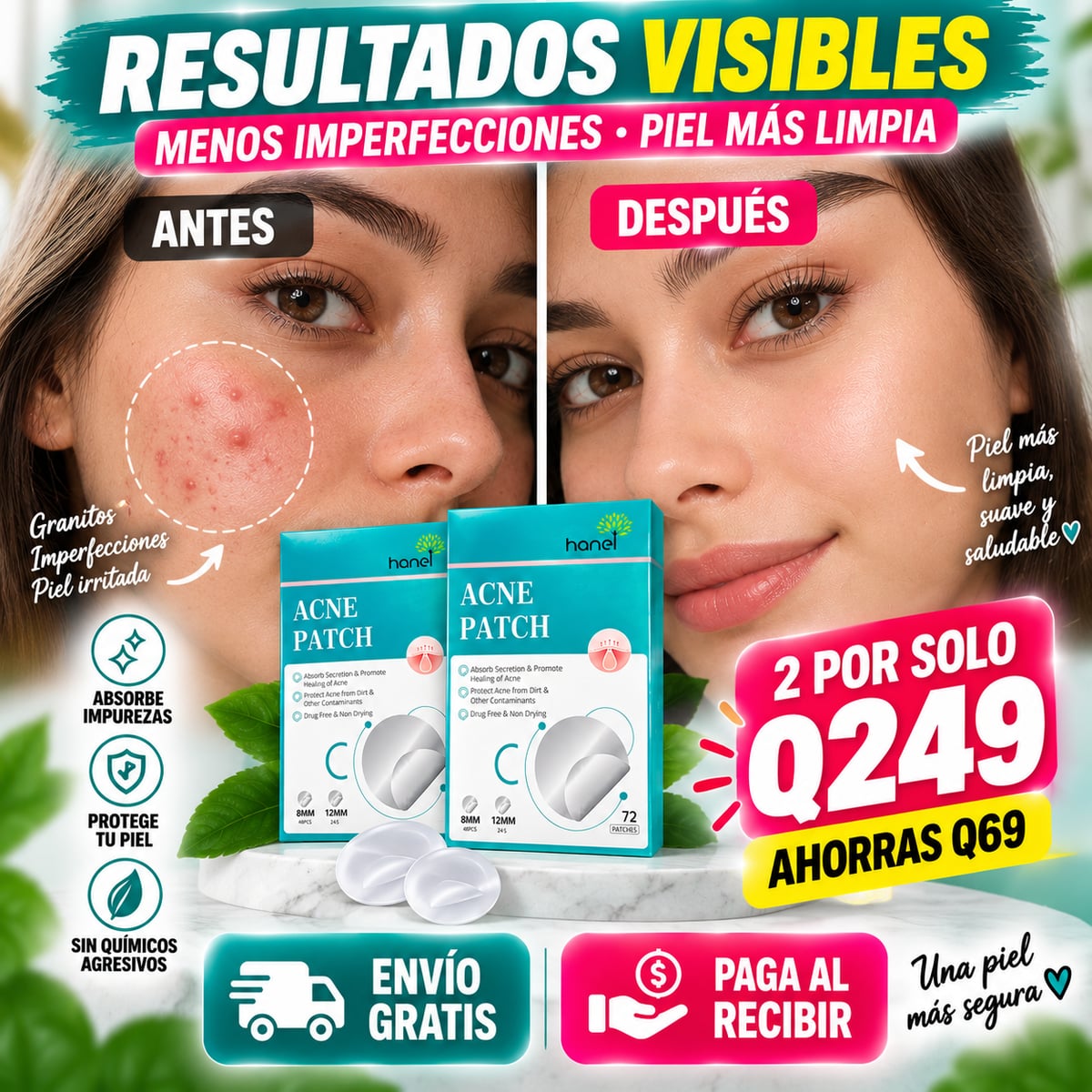 ACNE PATCH Parches para Imperfecciones Hanel – 72 Unidades | 2 Tamaños