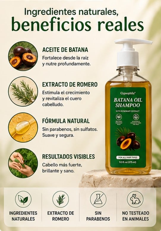 RESTAURA TU CABELLO Y LUCE UNA GRAN CABELLERA- CHAMPÚ DE BATANA + ENVÍO GRATIS + 50% OFF