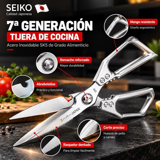 ¡Corta, prepara y disfruta! ✂️ Tijera de Cocina Multifuncional SEIKO 6 en 1