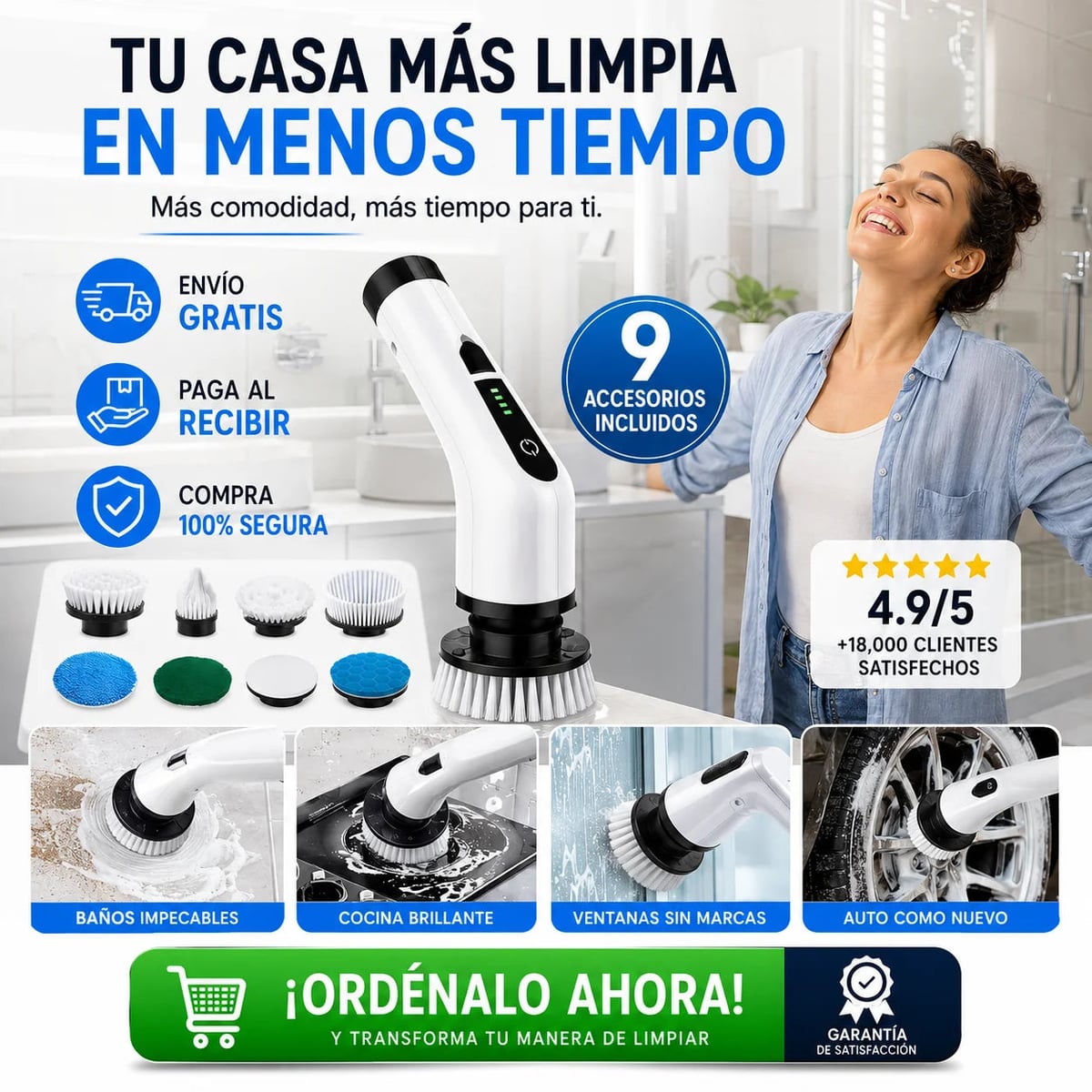 Cepillo Eléctrico Multifuncional para Limpieza Profunda | Limpia Sin Esfuerzo