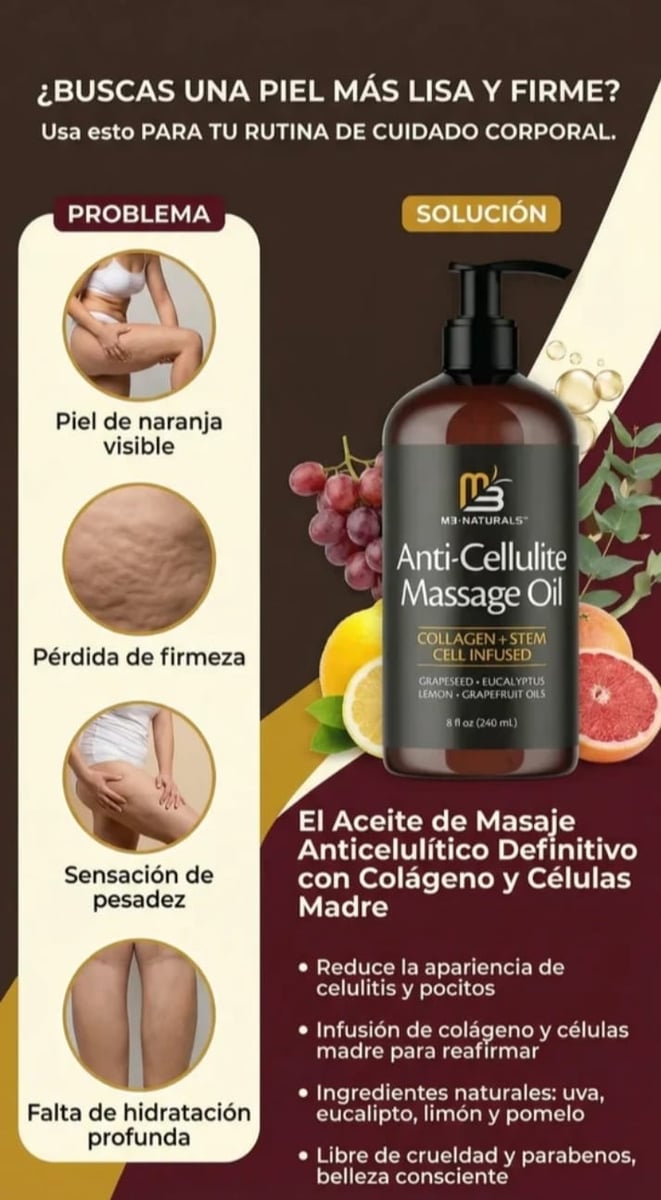 🌿 Anti-Cellulite Oil™ | Aceite con Colágeno y Células Madre 473ml