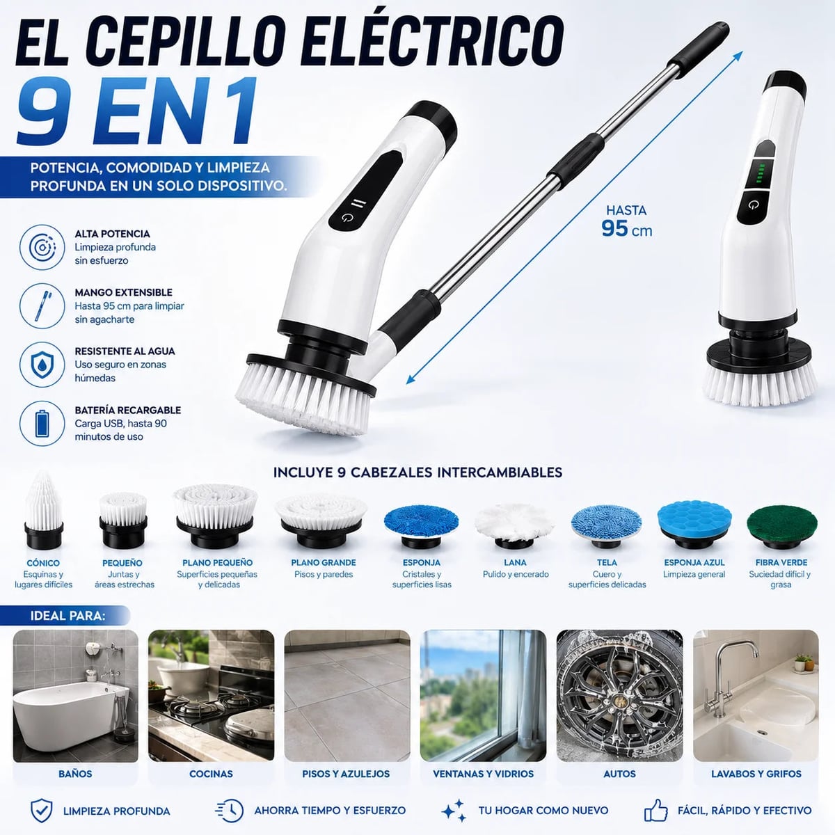 Cepillo Eléctrico Multifuncional para Limpieza Profunda | Limpia Sin Esfuerzo