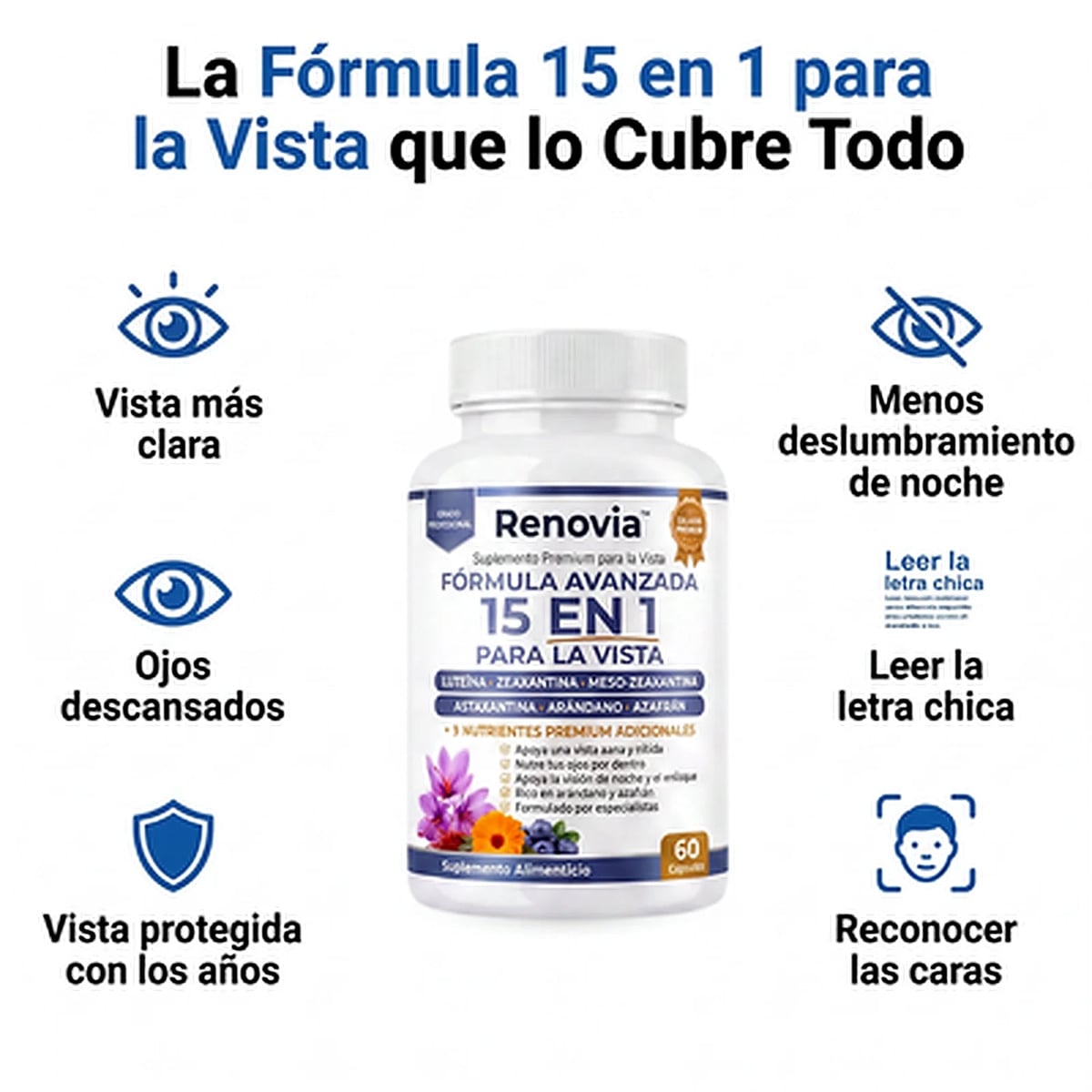 Renovia 15 en 1 | 60 Cápsulas | Recuperá la Nitidez que Perdiste con Los Años