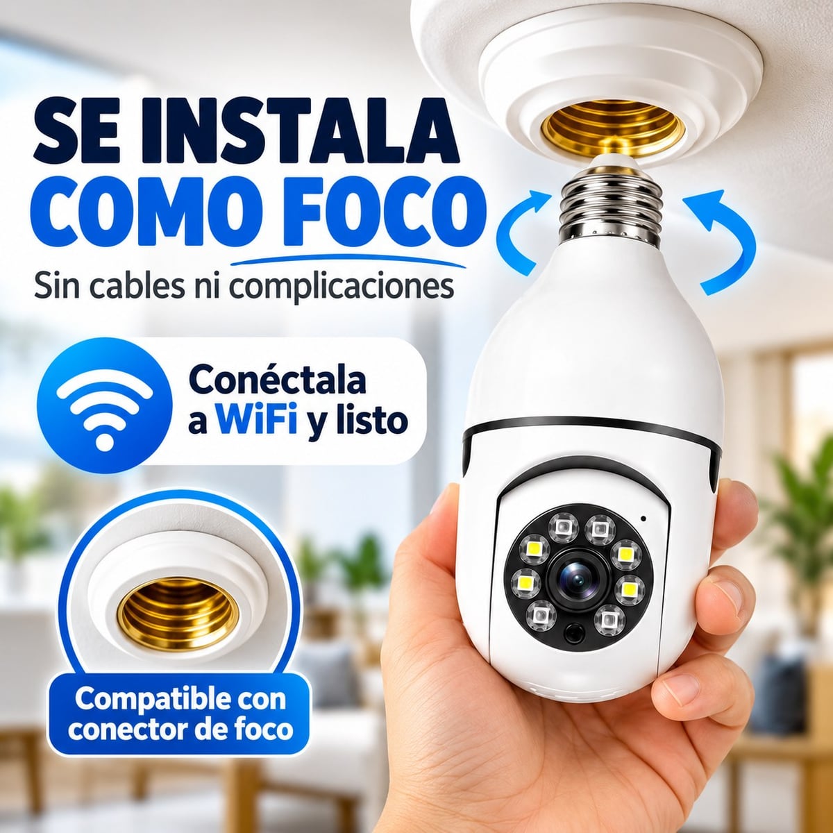 Cámara De Seguridad Wifi 360° Tipo Foco/bombilla
