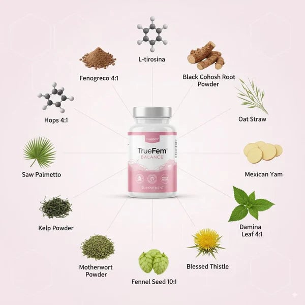 TrueFem Balance – Cápsulas para el Equilibrio Hormonal y Bienestar Femenino (60 Cápsulas) – SuperHuman™