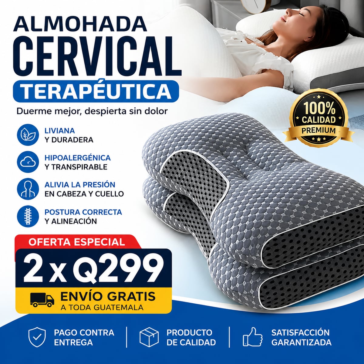 ⚡️OFERTA 2 ALMOHADAS DELUXE ERGONOMIC PLUS Almohada Ortopedica 3d Con Alineación Cervical Perfecta + ENVIO GRATIS 🎁