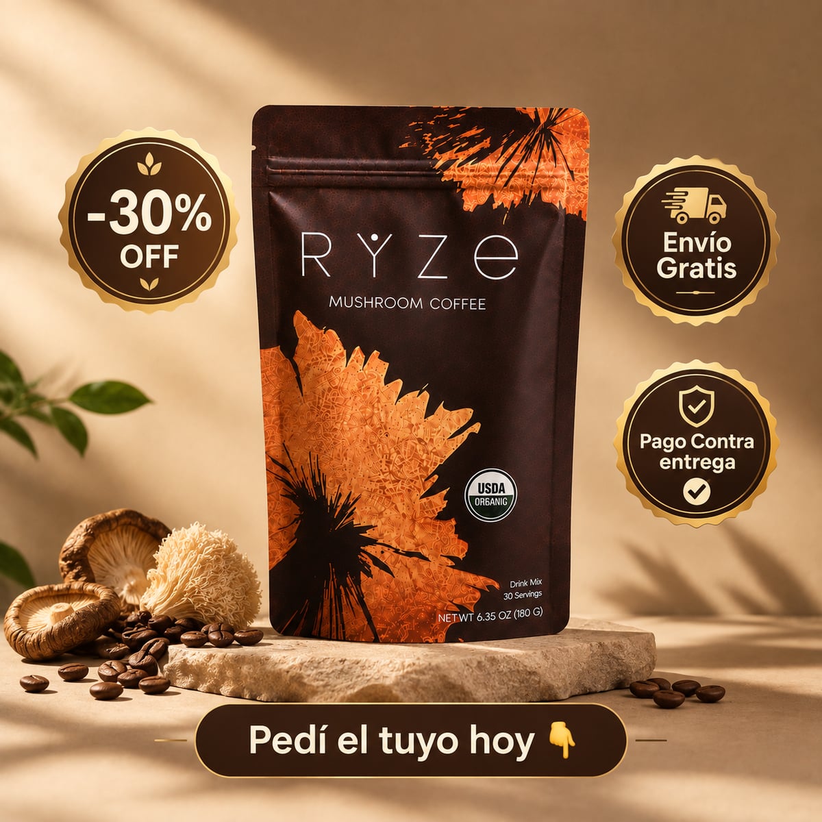 RYZE™ Café de Hongos — Café Premium con 6 Hongos Funcionales+ Envío gratis