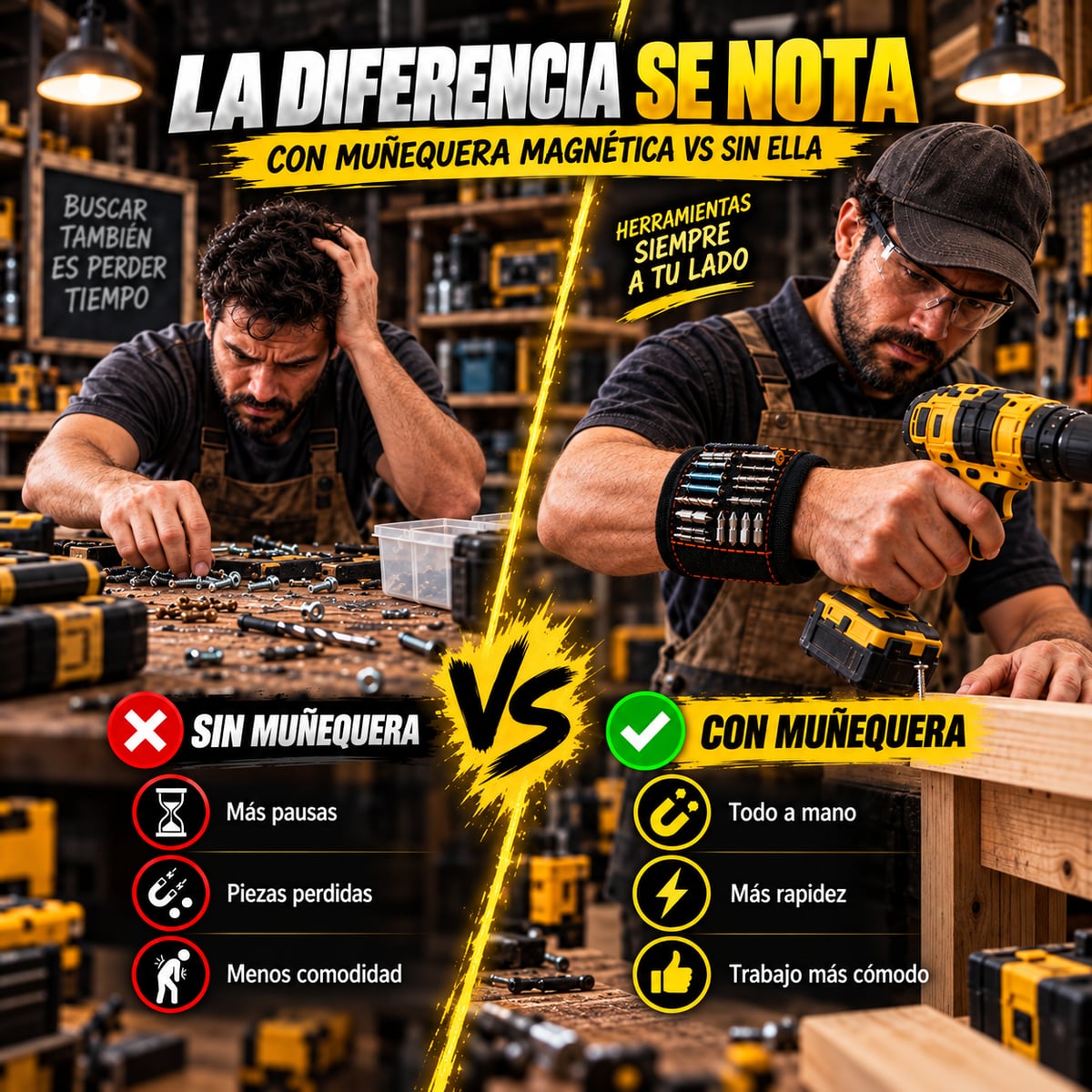 ¡No Pierdas Más Tornillos Mientras Trabajas! Muñequera Magnética que Mantiene Todo a tu Alcance🔧
